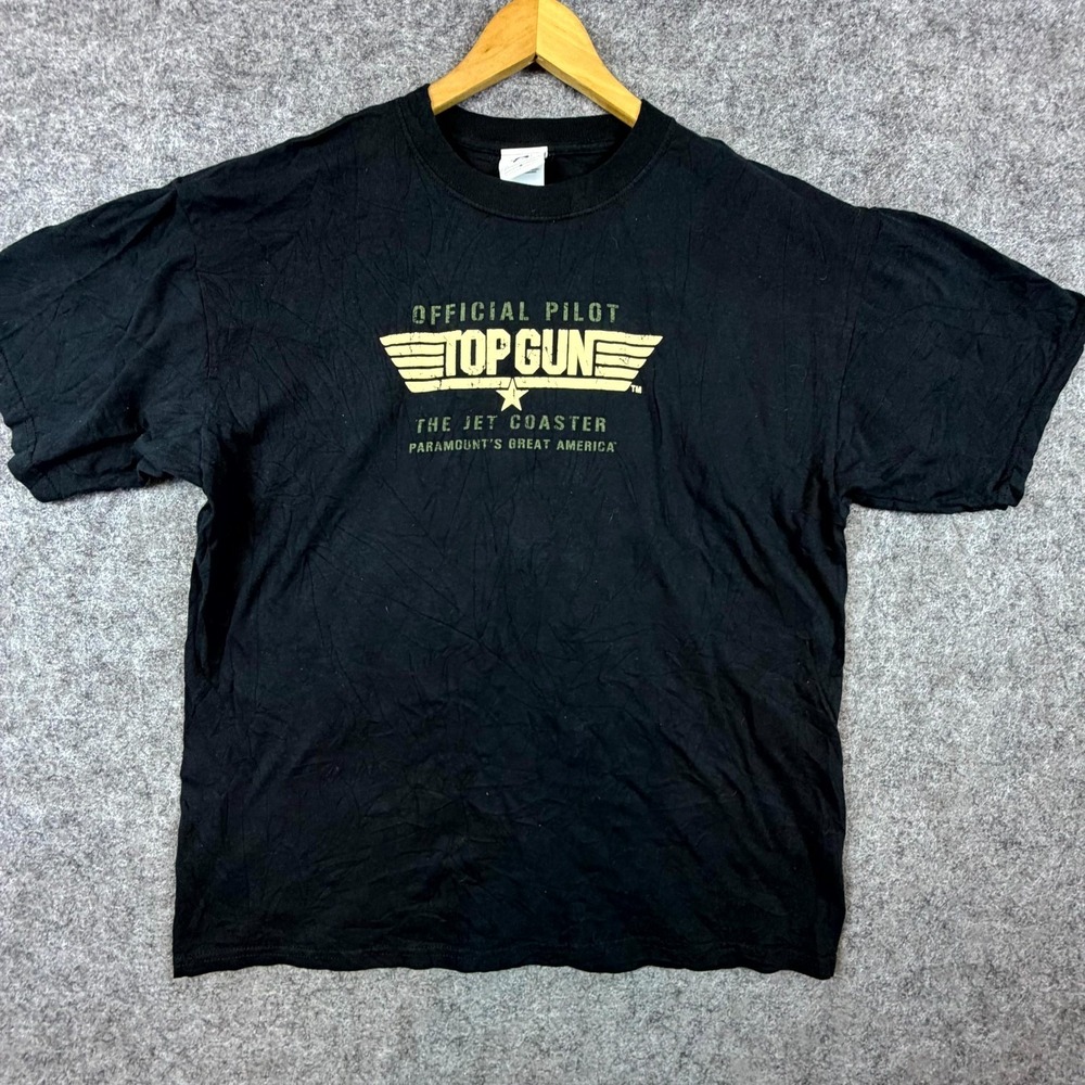 Vintage Top Gun The Jet Coaster Official Pilot‎ Paramount Parks T-Shirt XL Black